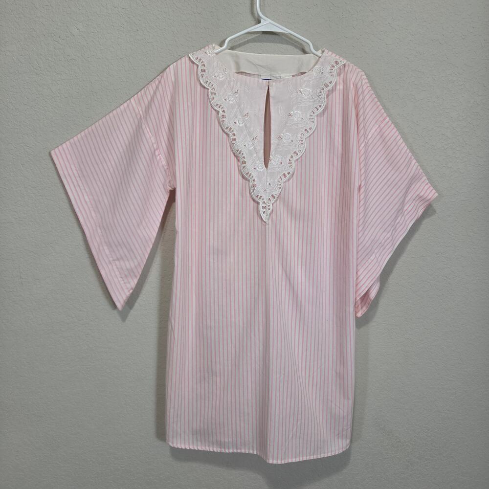 Vintage Avon Fashions Tunic Top Womens M Pink Striped Casual Summer Coastal